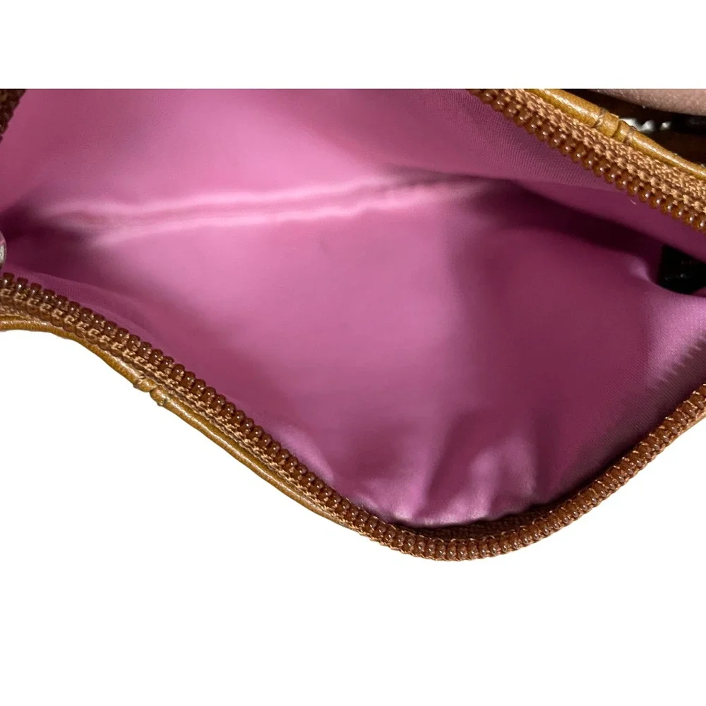 Coach Brown Leather Wrislet‎ Pouch Zip Top Detachable Wrist Strap 6 X 4